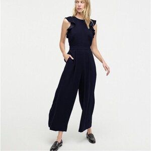 J.Crew Women’s Sleeveless Ruffle Jumpsuit in 365 Crepe Navy Blue Size 6 Tall